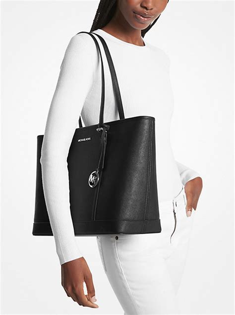 michael kors black jet set travel large saffiano leather tote|michael kors saffiano tote bag.